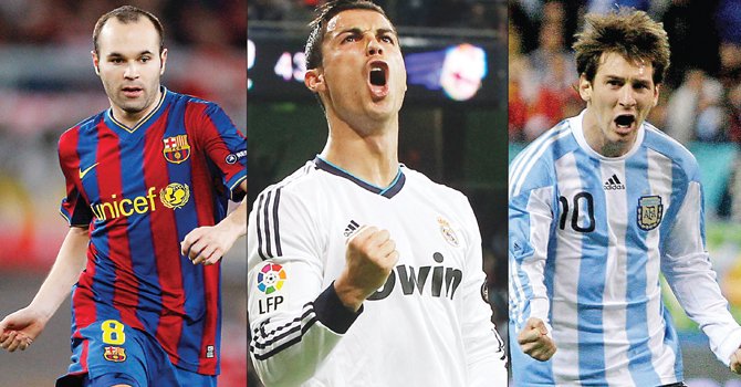 Iniesta, Ronaldo y Messi por el Balón de Oro