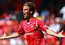 Iván Alonso celebra una anotación ante Estudiantes durante el juego correspondiente a la jornada 1 del Torneo de Clausura 2012 celebrado en el estadio Nemesio Diez de la ciudad mexicana de Toluca