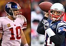 Eli Manning (Izqda.), el mariscal de campo de los Giants, y Tom Brady (Drcha.) serán los mariscales de campo que lideren a sus respectivos equipos en el Superbowl a jugarse el 5 de febrero