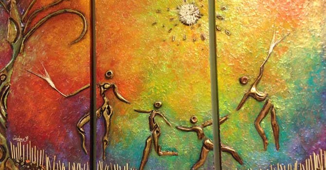 Detalle de una obra de la artista ecuatoriana Ximena Cárdenas, como parte de la muestra "Herencia" que se puede ver desde el 25 de octubre en la Universidad Ana G Mendez en Wheaton, Maryland.