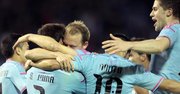 Los jugadores del Celta de Vigo, celebran uno de los seis tantos conseguidos por el equipo gallego, durante el encuentro el 11 de abril frente al Rayo Vallecano.