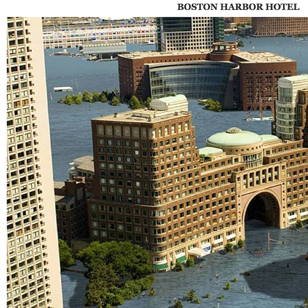 Esto sería una proyección de cómo Boston Harbor Hotel podría verse en unos 30 años. Fuente: Climate Central.