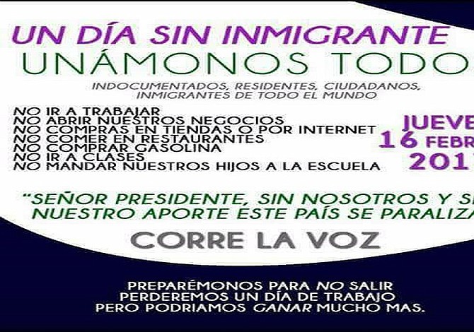 Llaman a un día sin inmigrantes para este 16 de febrero