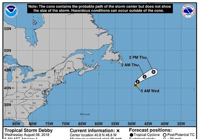 Tormenta tropical Debby se fortalece en el Atlántico