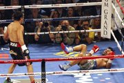 Ésta fue la primera caída, el segundo toque de lona de Pacquiao le dio el triunfo a Márquez.