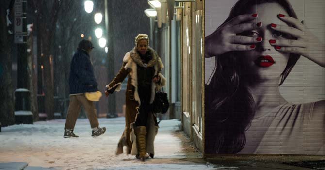 Nieve y estilo en el "Downtown" de Silver Spring, Maryland.