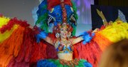 Luy Cortes, Miss Señora Latina 2014, desfiló con un traje homenaje a sus raíces Colombo-brasileras diseñado por Jenny Nicole