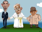 (de izq. a der) Barack Obama, Papa Francisco y Raúl Castro, según la caricatura de Gogue