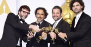 Nicolas Giacobone, Alejandro G. Inarritu, Alexander Dinelaris Jr. and Armando Bo with their Academy Awards for Best Original Screenplay for 'Birdman or 'The Unexpected Virtue of Ignorance'