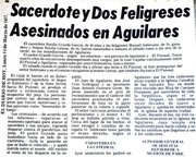 Noticia en El Diario de Hoy de El Salvador del asesinato del sacerdote Rutilio Grande y dos feligreses el 14 de marzo de 1977