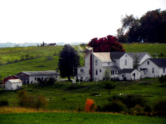 Vivienda y campos de familias amish en la ciudad de New Wilmington, PA.
