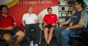 (De izq. a der.) Nick Arzani, director técnico de Herndon Youth Soccer; Gustavo Piñero, director técnico de arqueros en la selección nacional de Argentina; el entrenador de fútbol Martín Sánchez; y el editor de deportes de El Tiempo Latino, Miguel Guilarte, el 31 de julio de 2015.