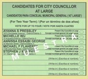 BOSTON: El detalle del espécimen de lo que será la papeleta electoral para Concejal General (Councillor At-Large) de Boston no presenta novedades. Hay que elegir cuatro concejales entre cuatro que buscan la reelección y la única candidata que es nueva pero que ya ha corrido en elecciones anteriores para el cargo. ¿En dónde están los candidatos latinos? ¿Sugerirá nuestra comunidad nombres de latinos calificados al momento de votar escribiéndolos en el espacio “Escriba el Nombre”?
