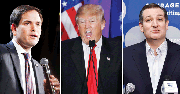 REPUBLICANOS. (De izq. a der.) Marco Rubio, Donald Trump y Ted Cruz.