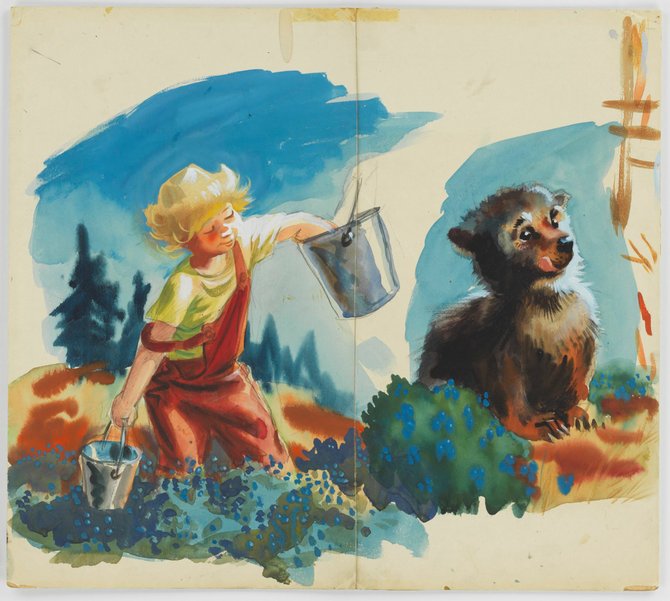 Ilustración del libro Blueberries for Sal de McClowsky. Copyright 1948, renewed © 1976 by Robert McCloskey. Used by permission of Viking Children’s Books.