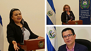 SALVADOREÑOS. En dirección de las manecillas del reloj, la Cónsul Ena Úrsula Peña, la Embajadora Claudia Canjura y el Canciller Hugo Martínez en la ceremonia en honor al centenario del natalicio de Monseñor Romero.