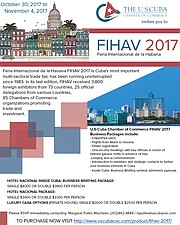 El volante con información sobre el tour especial organizado por Pulles y la Cámara de Comercio Cubano-Americana que llevará a una delegación de Washington DC a Cuba para visitar la FIHAV 2017