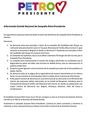 Comunicado de Gustavo Petro