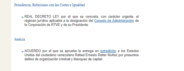 VENEZUELA. Captura de pantalla del decreto del Consejo de Ministro de España