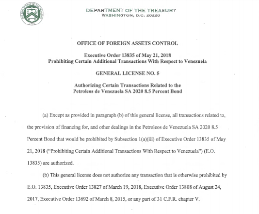 EEUU. Licencia General 5 de Venezuela