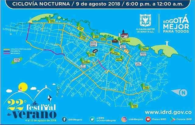 COLOMBIA. Itinerario de la ciclovía nocturna en Bogotá 