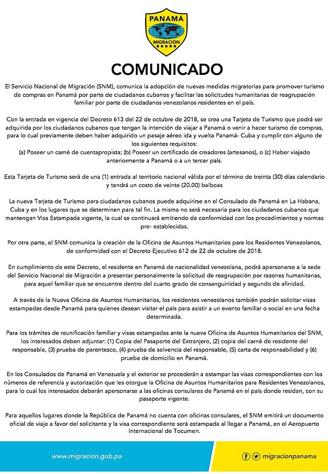 Comunicado oficial de Panamá
