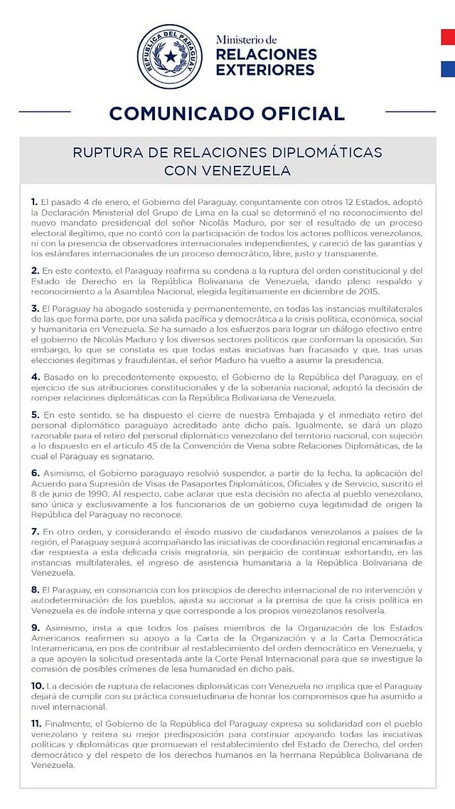 Comunicado oficial de Paraguay
