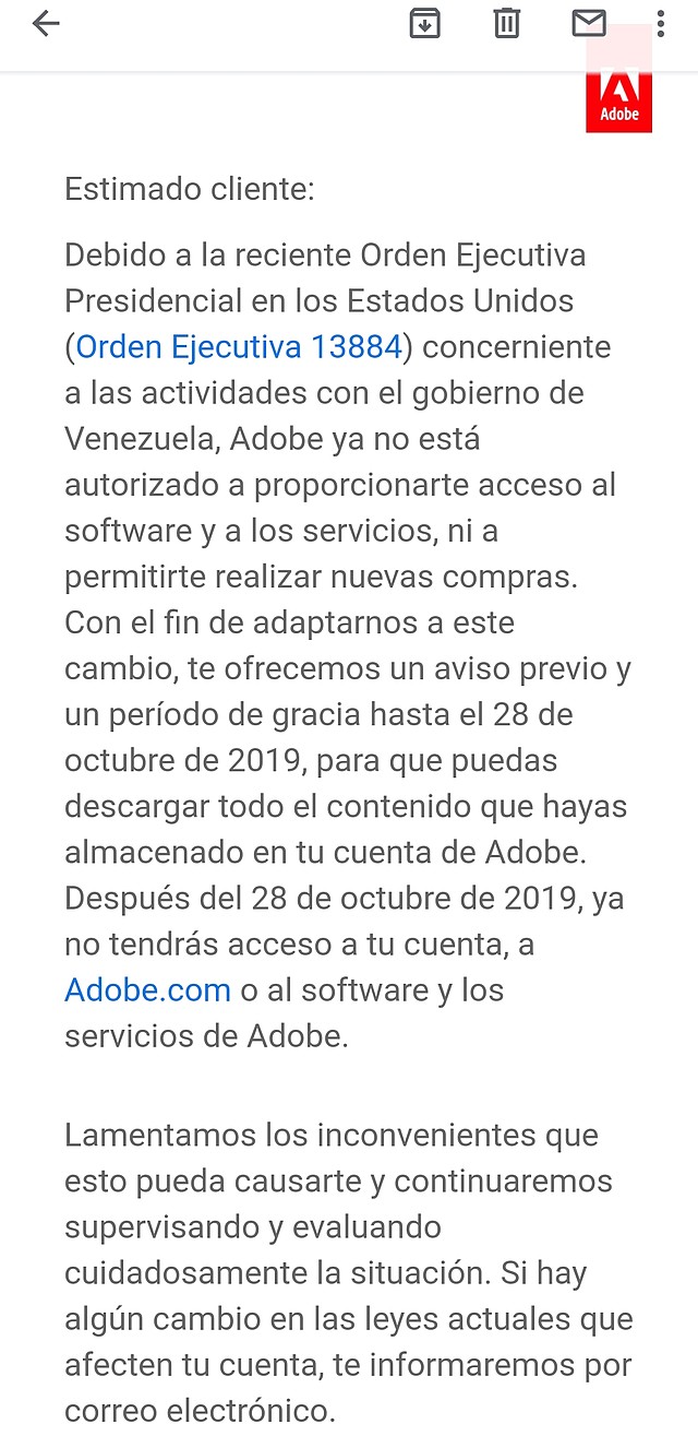 Adobe cesa sus servicios en Venezuela desde el 28 de octubre
