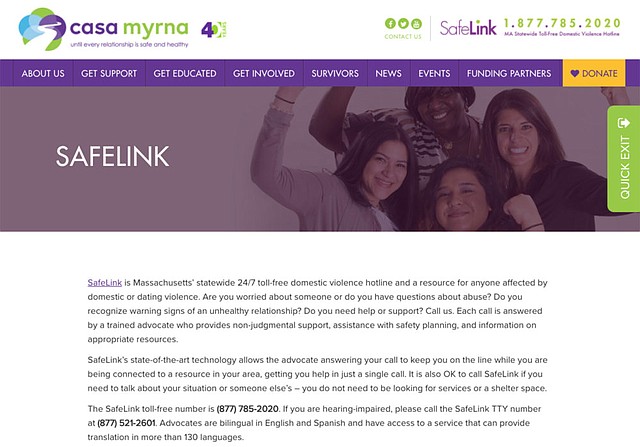 Captura de pantalla del sitio web de SafeLink
