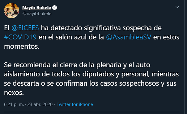 EL SALVADOR. Mensaje del Presidente Bukele