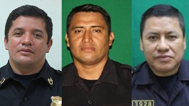 CASOS. De izq. a der.: Douglas Fernando García Castro, Óscar Alexander Ortiz y José Amílcar Ramírez Flores son parte de los 35 agentes que han fallecido víctimas de la pandemia del COVID-19. Fotos cortesía.