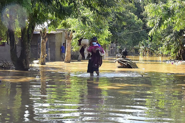 INUNDACIONES. Vecinos de la colonia La Democracia volvieron a sus viviendas para limpiar e intentar recuperar sus pertenencias en la ciudad de El Progreso, departameno de Yoro, en Honduras. | Efe/Jose Valle.