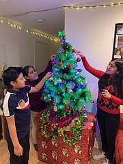 ÁRBOL. La familia Alameda-Flora para alegrar estos tiempos de estrecheces económicas e incertidumbres se animó a poner y decorar el árbol de Navidad. | FOTO: Cortesía Magdalena Flora |