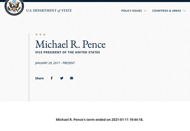 IRREGULARIDAD. Culminación de las labores de Pence como vicepresidente/Captura de pantalla