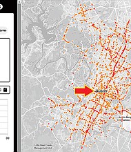 El sitio visionzero.austin.gov/viewer presenta un mapa interactivo que registra los diferentes accidentes automovilísticos, los tipos de víctimas (peatones, ciclistas, motociclistas y otros automovilistas) y hasta el horario en que se produjeron.